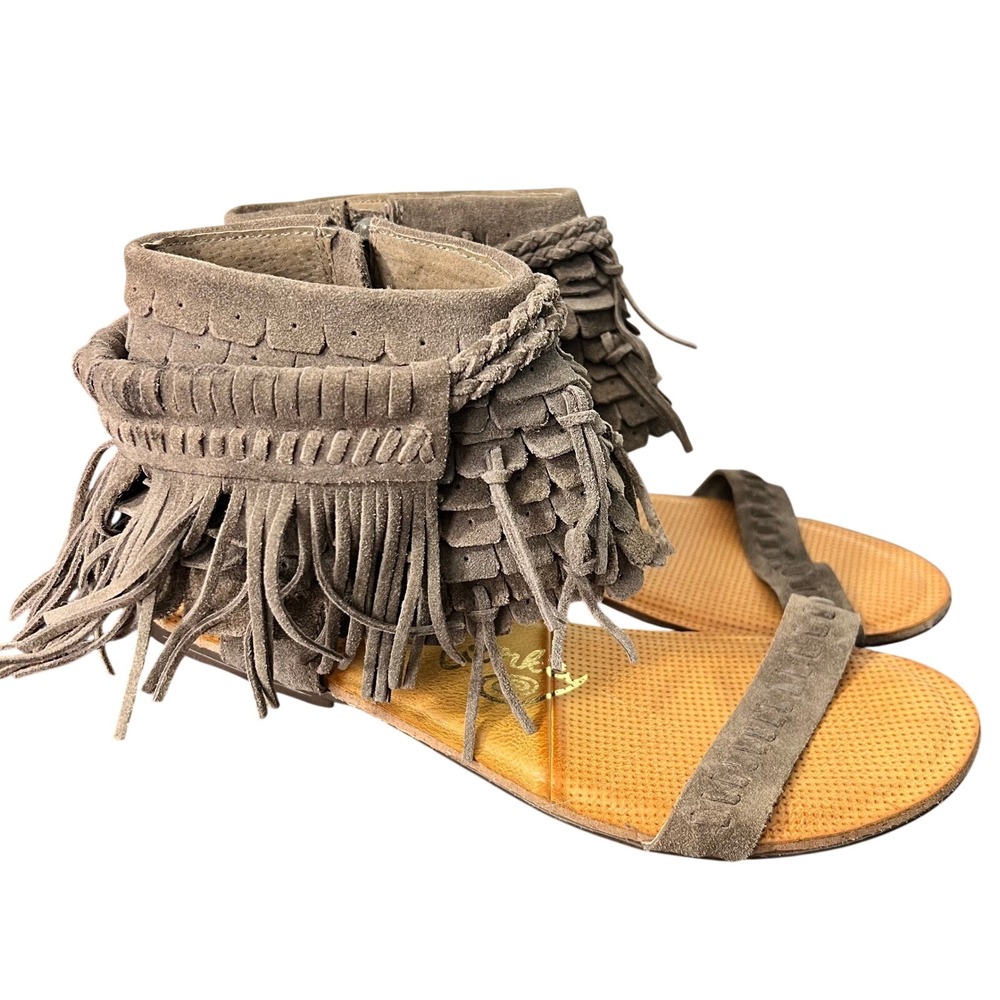 Naughty Monkey Suede Fringe Boho Gladiator Sandals Size 10 Festival Elaborate